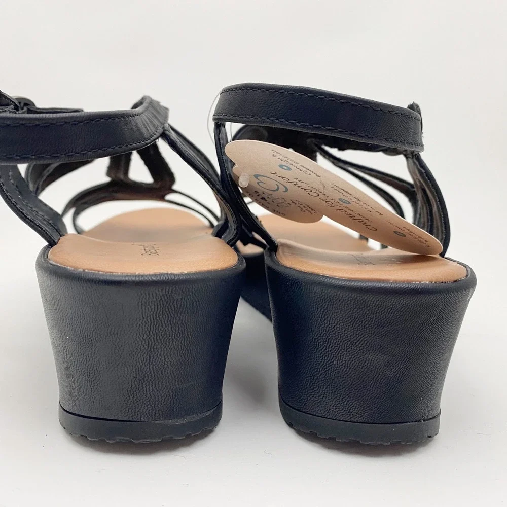 Baretraps Wilma Braided‎ Strappy Platform Wedge Sandals Women 11M Black New